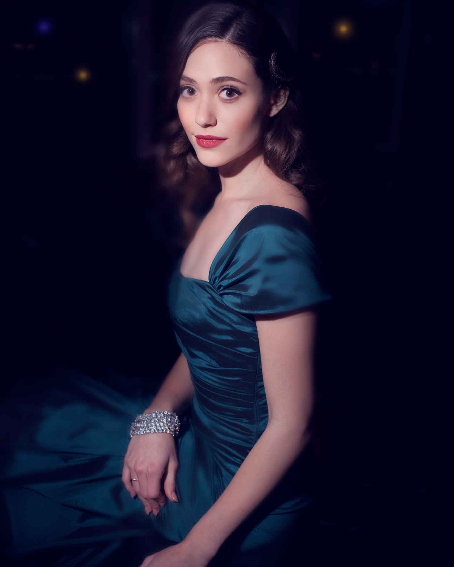 a portrait photography of Emmy Rossum posing for Jeff Fried
