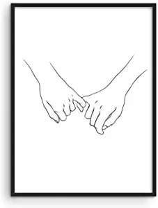 a simple line drawing of lovers hands linked at the pinkies