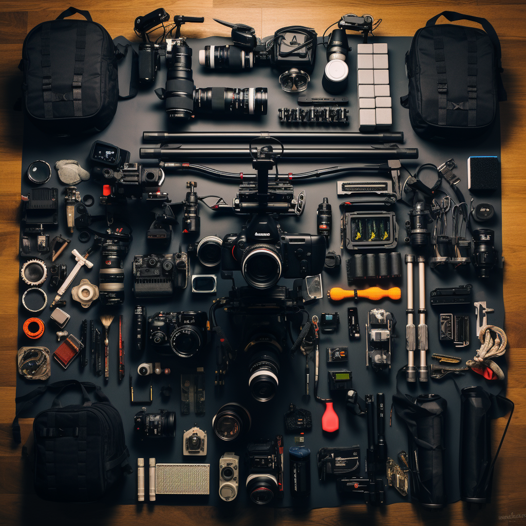 insane amount of camera gear laid flat
