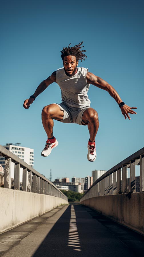 an athlete jumping having fun