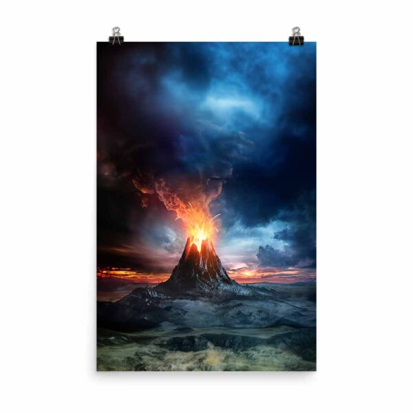 poster of a volcano erupting