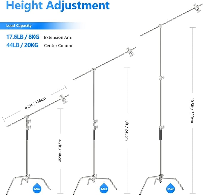 Neewer C Stand Heigh Adjustment Chart