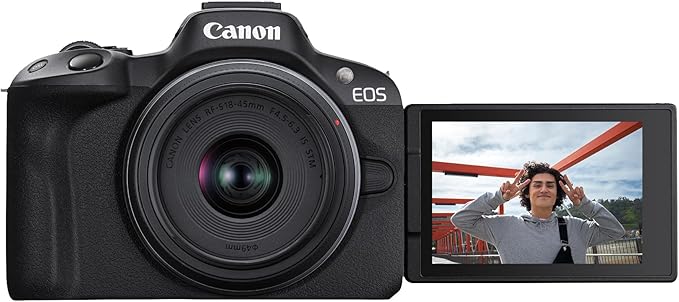 canon r50 in black with a flip out screen